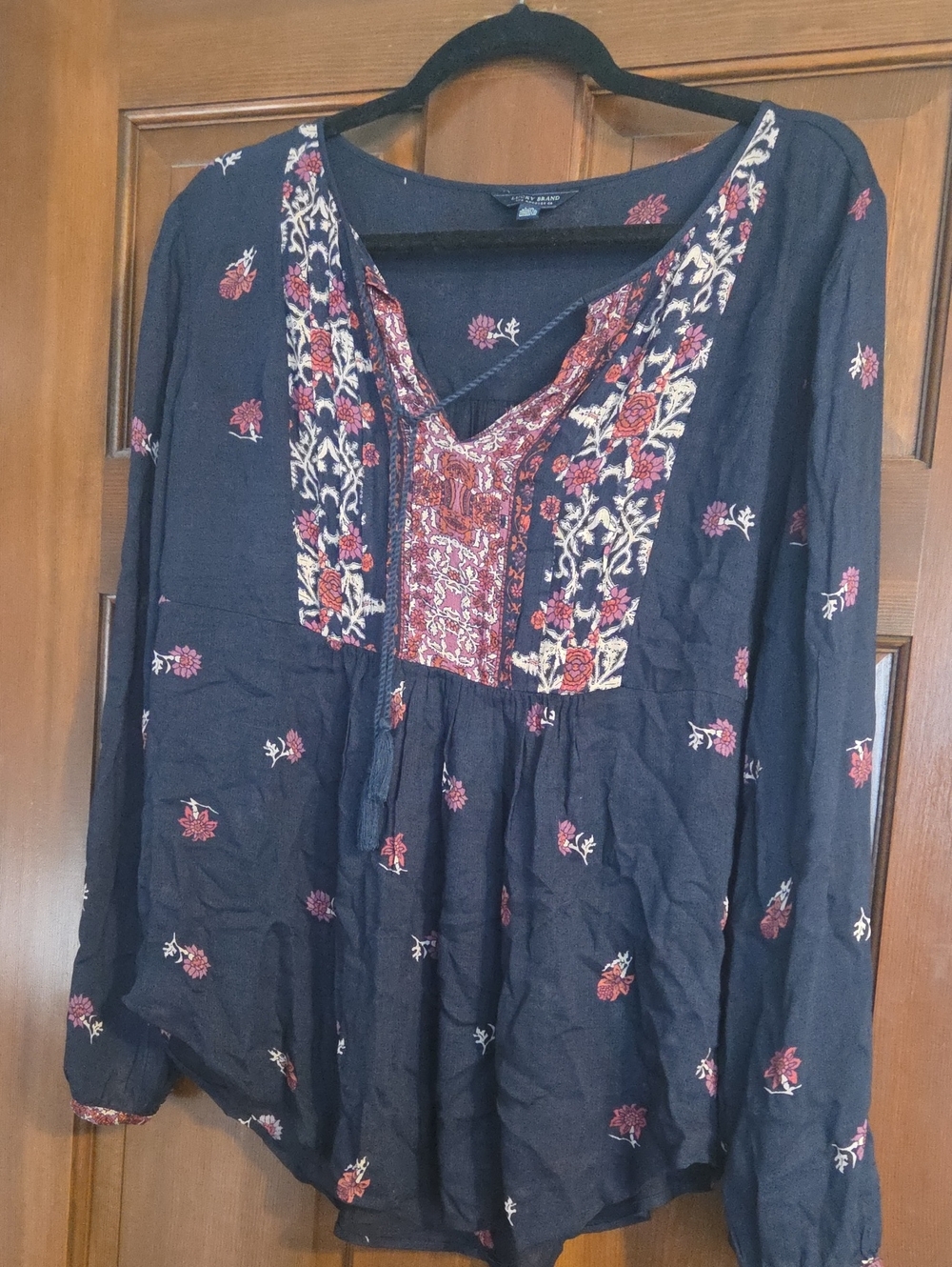 Lucky Brand Navy Tunic with Red and Cream Embroidery